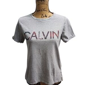 Calvin Klein Women's Gray T Shirt Logo Print Short‎ Sleeve Casual Tee M